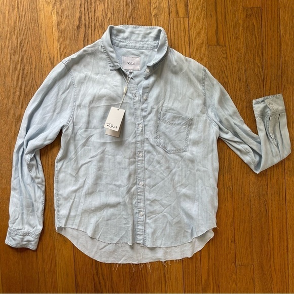 NEW Rails Ingrid Raw Hem Shirt Button Down Light Vintage Blue Size Large NWT - Picture 3 of 8